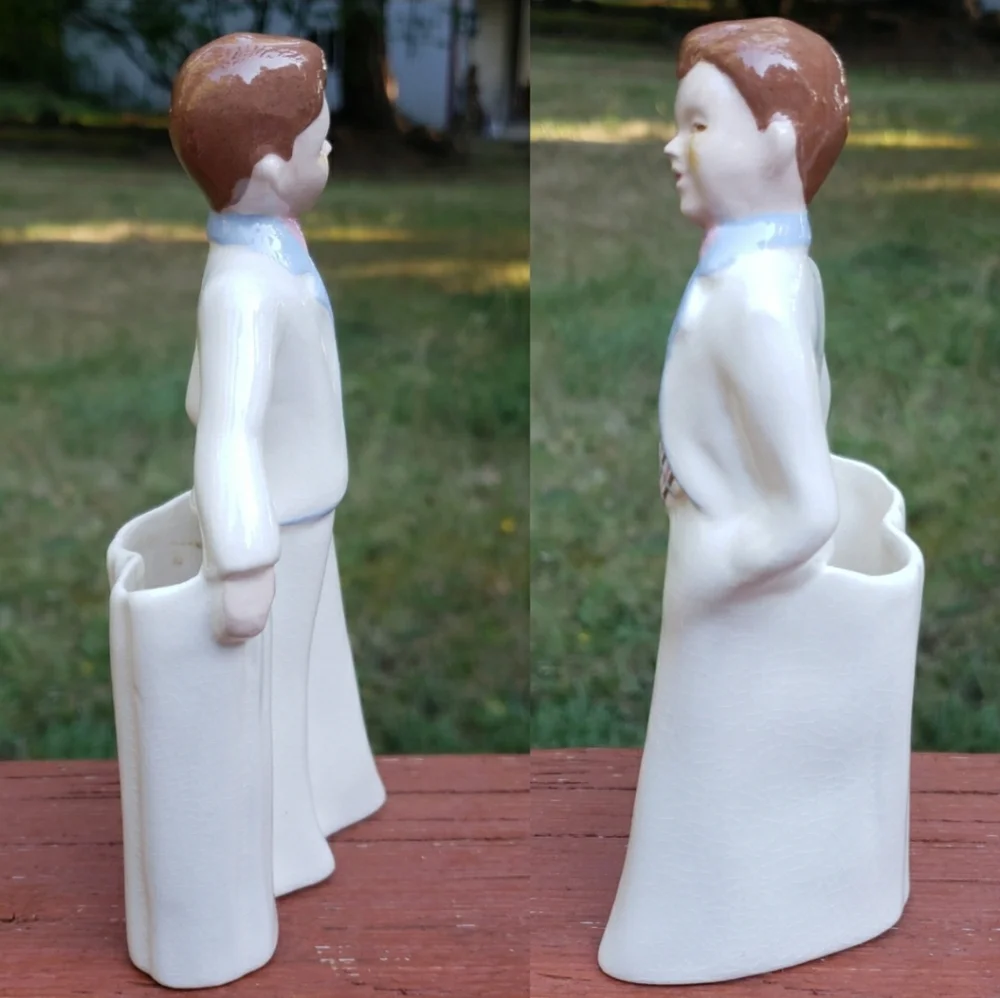 Vintage Florence Ceramics Man & Women Figurine & Flower Holder/Planter WITH WEAR